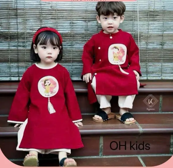 Bộ Áo Dài Cách Tân Cho Bé Gái Kèm Tua Rua, Áo Dài Cho Bé Từ 8-20kg [ Chữ An ] 4