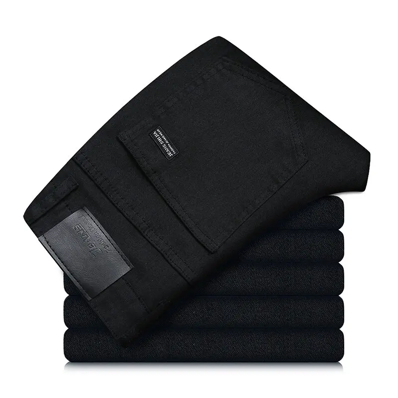 Men's pure black jeans Korean version trendy straight fit pants men's comfortable and elastic classic business jeans Fashion Menswear carpenter  pants Casual Natural