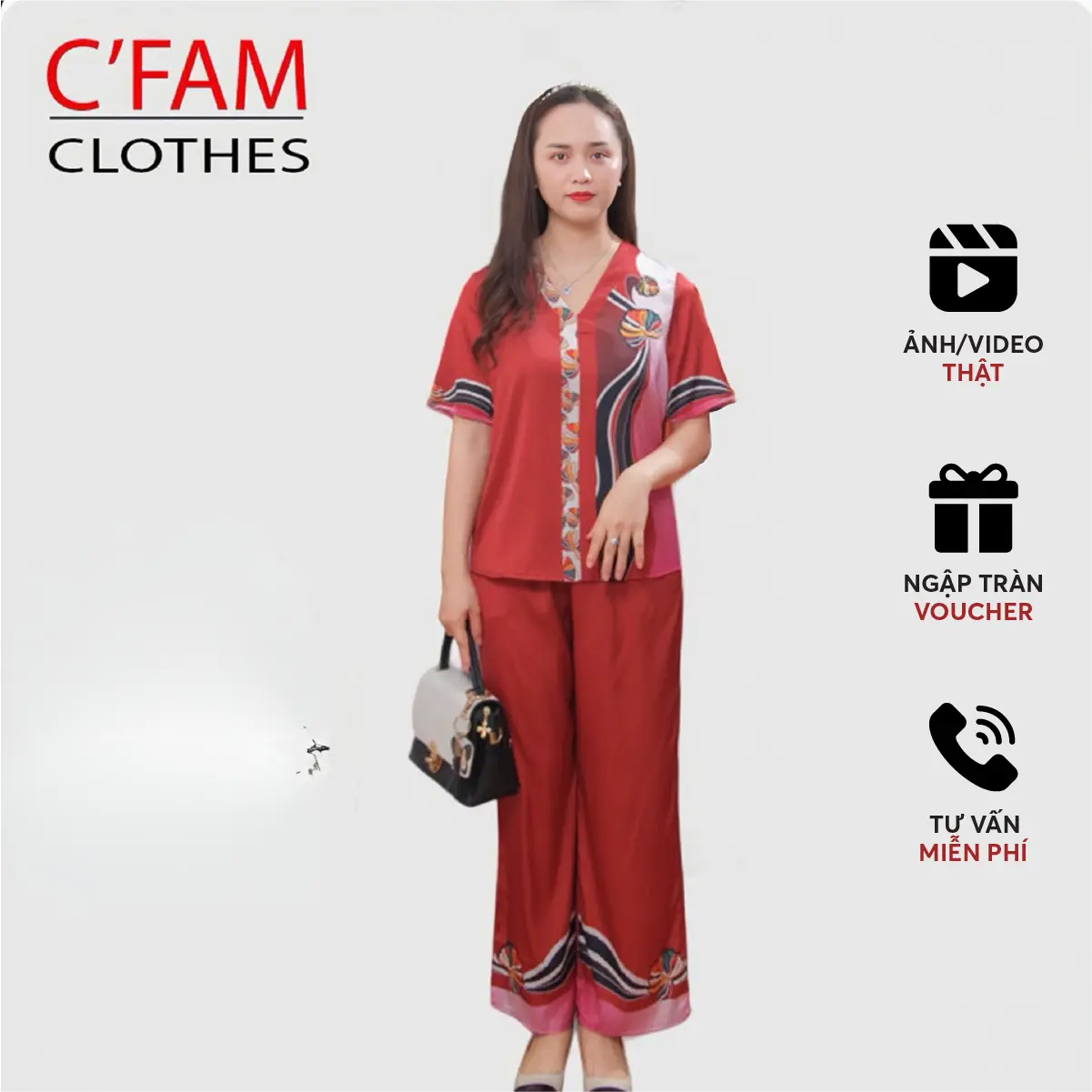 Bộ đồ nữ trung niên C'FAM , Form Rộng Tay Ngắn QB10