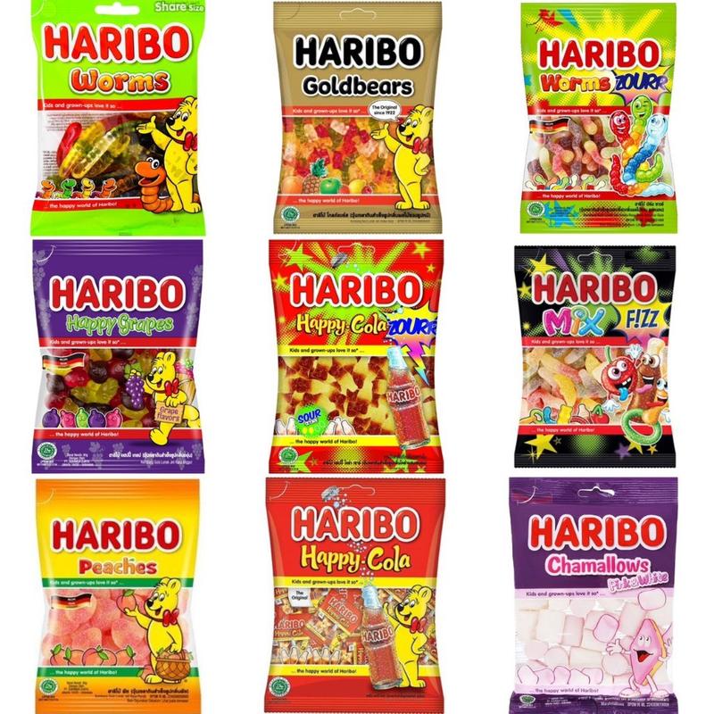 Kẹo dẻo Haribo Goldbears Worms,Fruity Basket,Mix Zourr,Starmix,Happy Cola,Happy Cherries 80g Ăn Vặt Food Viên Kẹo Candy Thức Ăn Snack