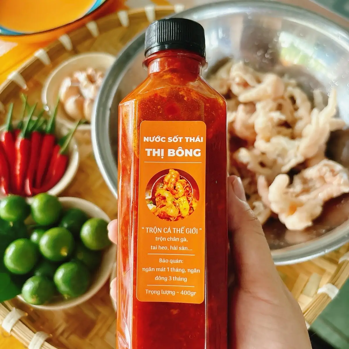 Sốt Thái Trộn Chân Gà Thị Bông - Chai 330Ml Nước Sốt Gia Vị Nước Sốt Chua Cay Sotthai Tron Changa