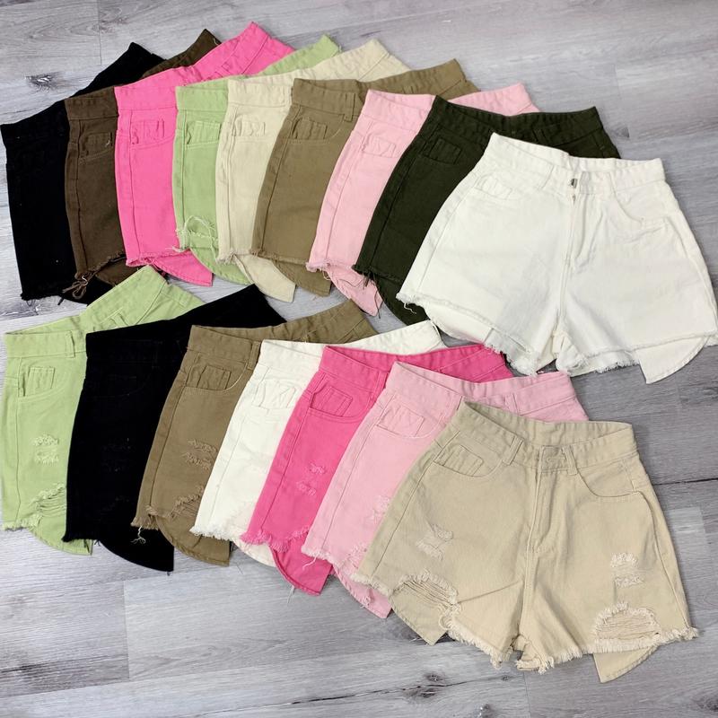 Quần đùi short Bò jean nữ lộ túi trơn Pants lưng cao eo nhỏ 59cm đến 69cm