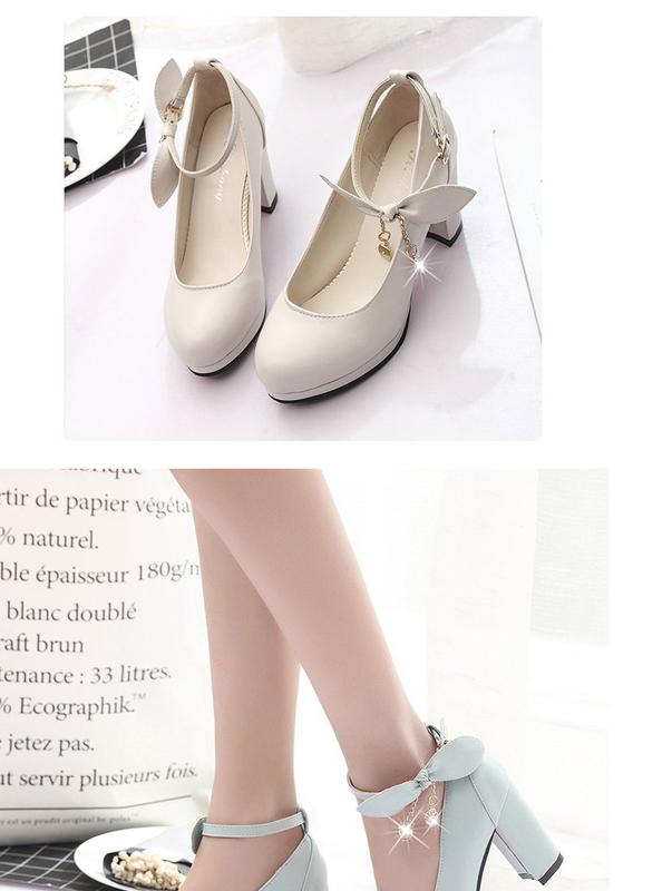 Product Introduction of Spring 2024 New Korean Style Sweet Low-Cut Pumps Women's Mid Heel Chunky Very High Heel Shoes with Buckle All-Matching Women's Fashion Shoes 21