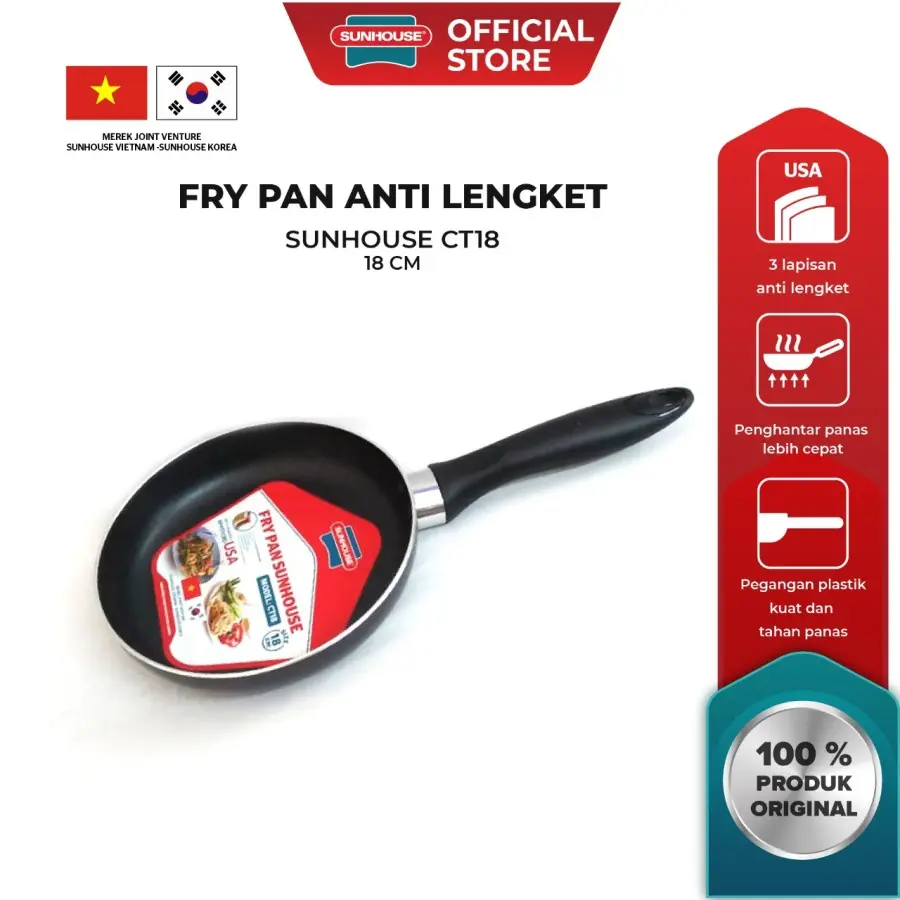 Sunhouse CT18 Frypan Penggorengan Anti Lengket Hitam 18 cm Kitchenware