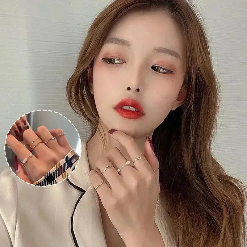 Bộ Nhẫn Ngón Tay Kết Hợp, Phong Cách Hàn Quốc, Thiết Kế Đơn Giản, Hình Dạng Gợn Sóng Nhẫn Có Thể Điều Chỉnh Mở, Dành Cho Nữ, Thời Trang Punk, 5 Chiếc