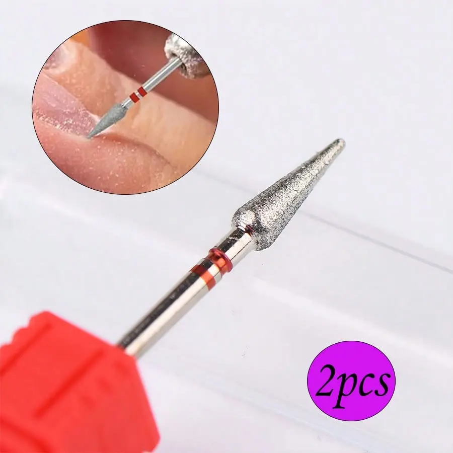 2pcs Red Cone Nail Drill Bit Fine Diamond Cuticle Clean Bur Russian Mill Electric Manicure Drill Nail Accessory Tool