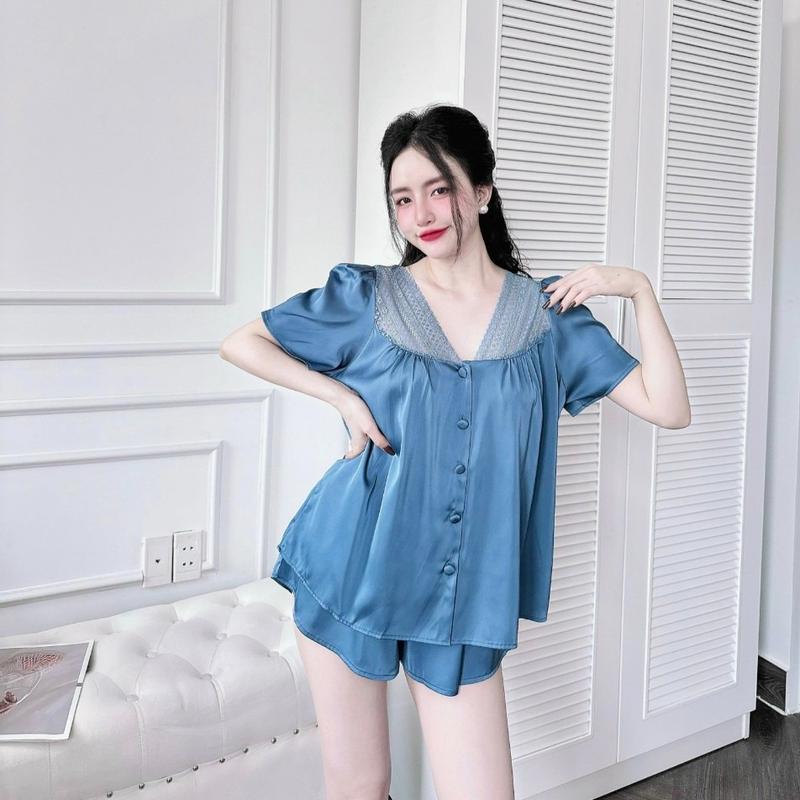 Đồ bộ lụa mặc nhà quần đùi bigsize chất latin mềm mịn thoáng mát. 5