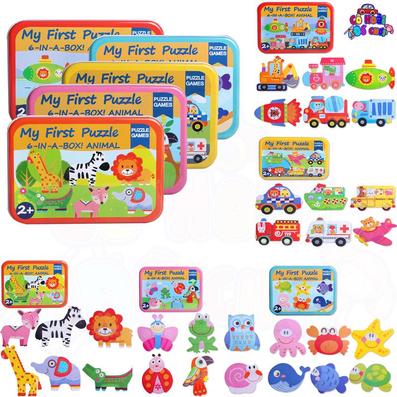 Bộ xếp hình, tranh ghép 3D hộp sắt cho bé từ 1-6 tuổi