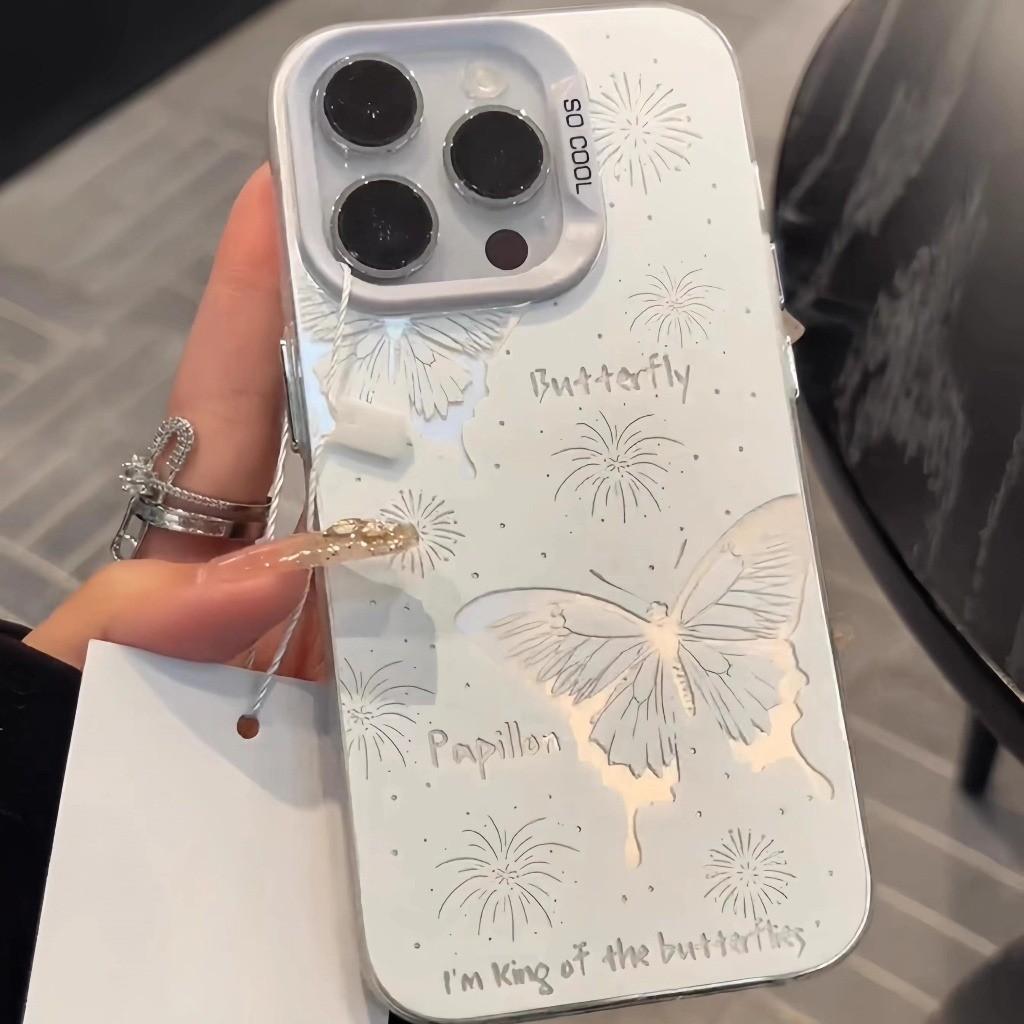 จัดส่งทันทีเคสไอโฟน11/12/13/15/16 Pro Max Matte Butterfly Rose Laser Case สำหรับ พอดี iPhone 11,12,1