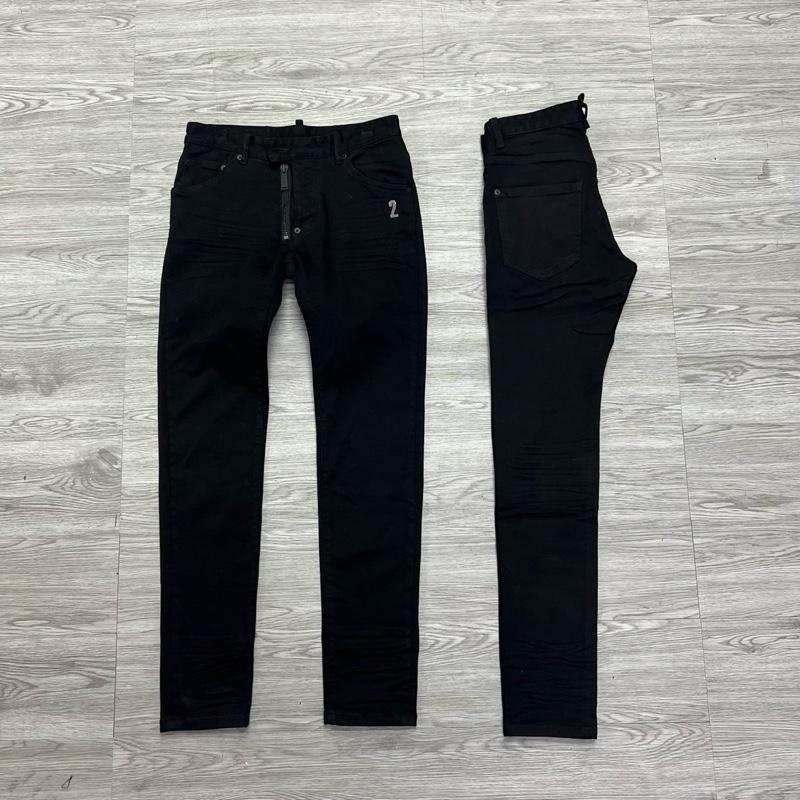 QUẦN JEAN NAM MÃ D2-16 ĐEN TRƠN KHOÁ LỆCH ĐÍNH CHỮ 4 CÚC , BÒ DÀI CAO CẤP , CO DÃN , PHOM ÔM CHÂN D-S-Q , Có Túi