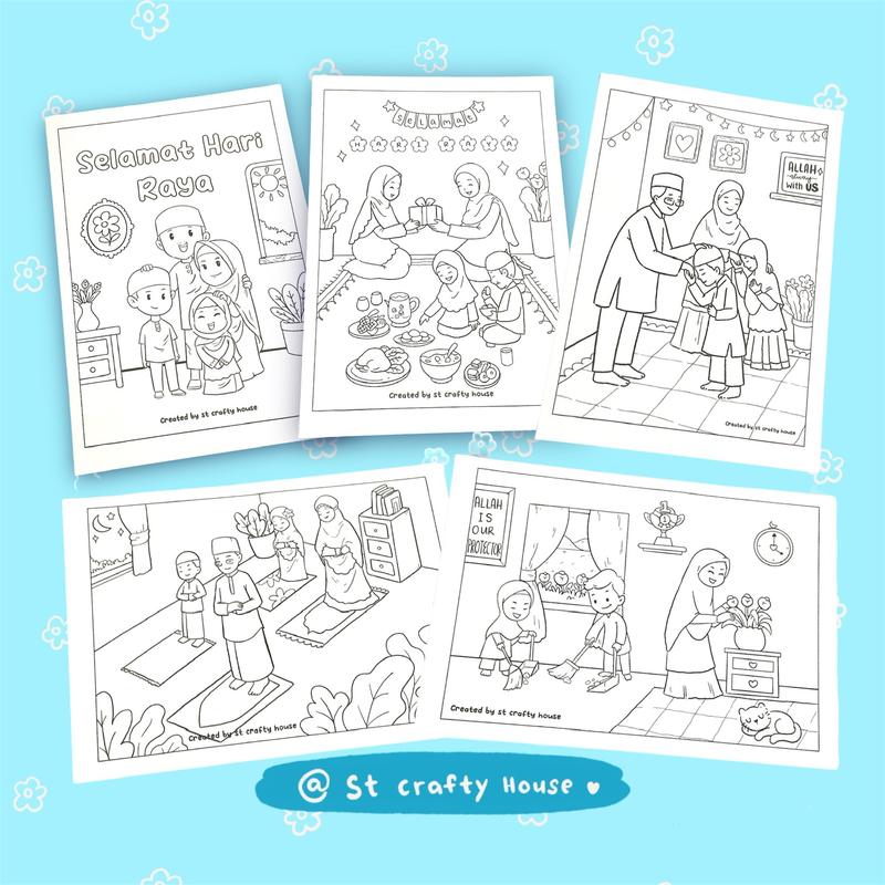 [5 sheet] RAYA COLOURING SET PAGES - TikTok Shop Malaysia