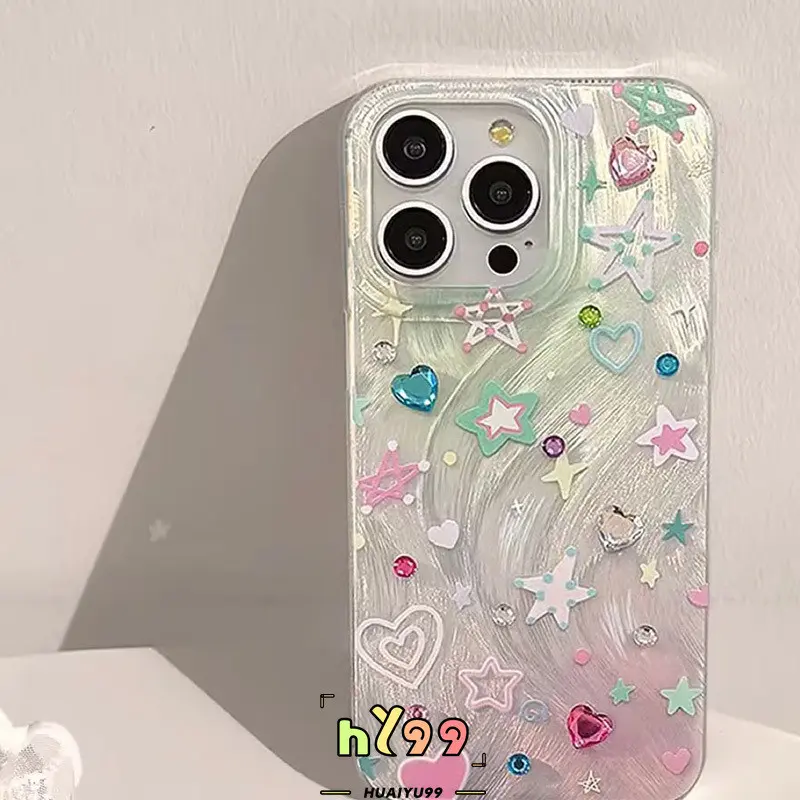 Case HP Untuk Infinix Smart 8 7 5 6 Pro Tecno Spark GO 2023 GO 2024 20C 20 Hot 40i 30i 30 40 11 10 8 9 12 Pro Play Note 40 30 Pro Pita Cantik Bersinar Warna Bintang Lima Titik Cinta Romantis Hati Soft Cover 5