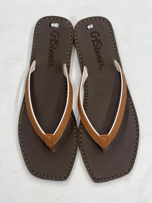 GHShoes VD10 - Dép nữ kẹp phối màu trắng đế bằng mũi vuông mùa hè  Mùa đông Trong nhà Ngoài trời DéP Sandal GiàY cờ rốc quai 7