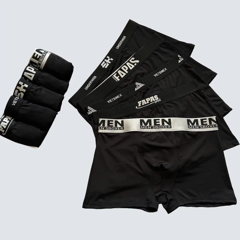 Combo 5 quần sịp nam Boxer màu Đen quần xì nam chất thun lạnh cao cấp sịp đùi co giãn thoáng mát đồ lót kháng khuẩn Quần Boxer Menswear Có Túi