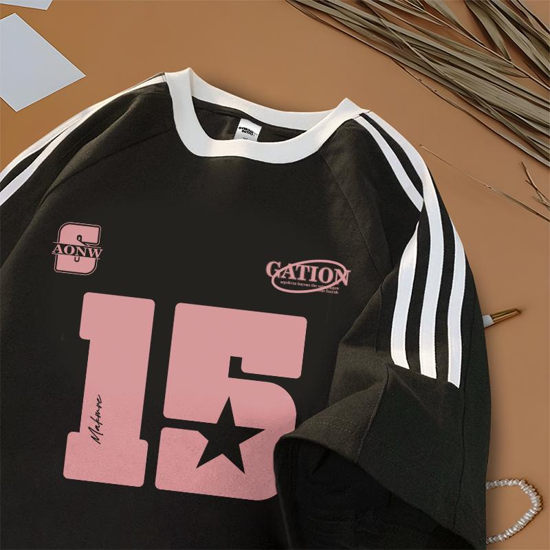 Tshirt Kaos Lengan Pendek Garis TIga Oversize | Pola Angka 15 | Tebal dan Nyaman |  Cotton 0