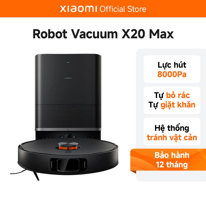 【LIVE Robot Hút Bụi Lau Sàn Xiaomi X20 Max Màu Đen Sang Trọng Máy Hút Bụi Lực Hút Mạnh 8000Pa Làm Sạch Bụi Bẩn Với Bánh Xe Linh Hoạt Tự Giặt Và Sấy Khăn Tự Đổ Rác - Hàng Chính Hãng Bảo Hành 12 Tháng