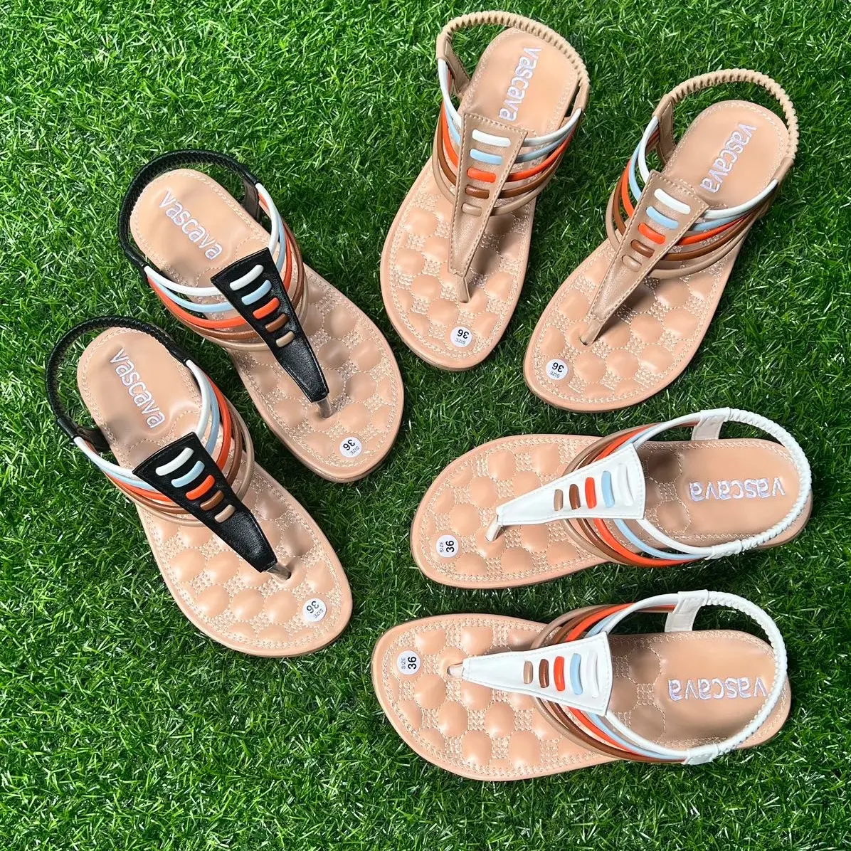 Sandanl 5 Dây 5 Màu Nền Thêu Đế 2 Phân Hậu Có Bo Thun Sandal Nữ