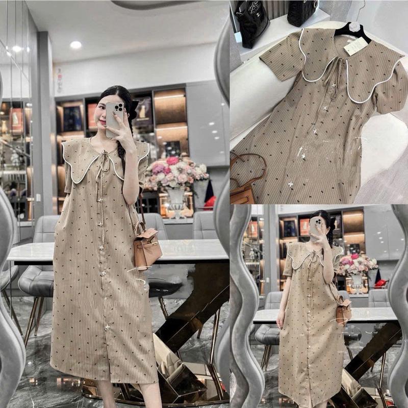 [Hàng mới về] Đầm sơ mi đầm suông đầm bầu họa tiết nơ nhí cổ sen thắt nơ cách điệu xinh xắn đi làm đi chơi xinh xắn dễ thương trẻ trung thanh lịch 3