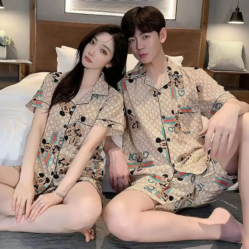 Bộ Đồ Ngủ Cho Cặp Đôi, Dành Cho Phụ Nữ Và Nam Giới, Vải Lụa Lạnh Mùa Hè, ngắn Tay Áo, Vải Mỏng, Bộ Đồ Mặc Nhà Mùa Xuân Và Mùa Hè, Hàng Mới Về 2024