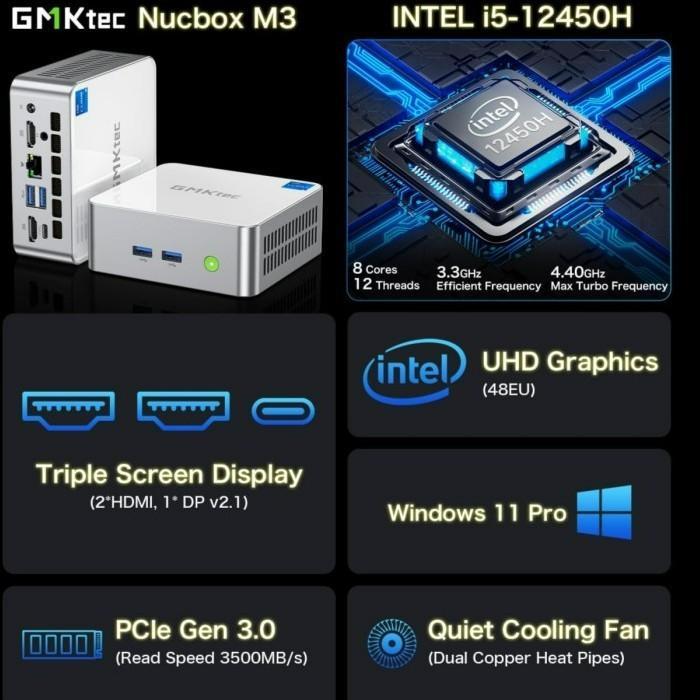 Mini PC Intel Core i5 12450H GMKTEC M3 16GB RAM DDR5 512GB SSD NVME Windows 11 pro 4K Upgradeable PC Mini - RAM 16GB / 512SSD