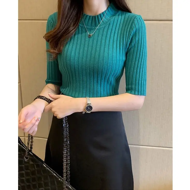 Rajut Wanita Midi Turtleneck Premium Turtle Neck Lengan Pendek Atasan Baju Rajut Cewe
