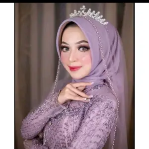 Slayer Pengantin Besan Simpel Payet Mutiara Veil Kerudung Hijab Akad Pernikahan Panjang