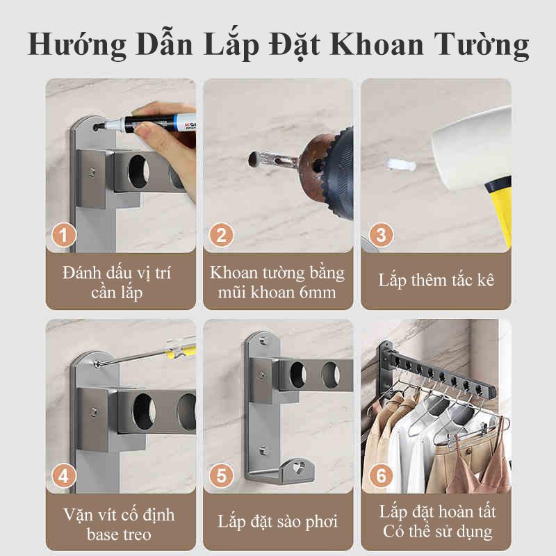 Giá treo quần áo gấp gọn HOMELOVE Thanh sào phơi quần áo thông minh sào phơi quần áo dán tường thép carbon siêu chắc 8