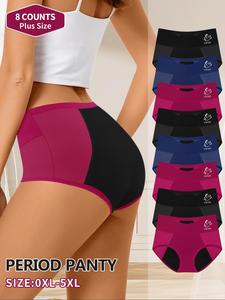 【Plus Size】 Letter & Floral Print Period Panty, Breathable Comfortable Period Knicker for Daily Wear, Women's Underwear for All Seasons