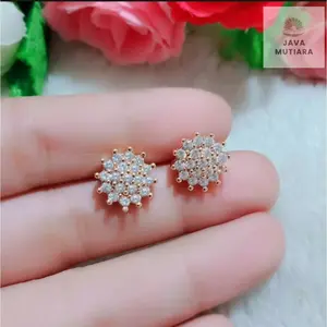 PERHIASAN WANITA ANTING TUSUK TITANIUM 3 PILIHAN MOTIF BUNGA FULL PERMATA CANTIK TERBARU MEWAH
