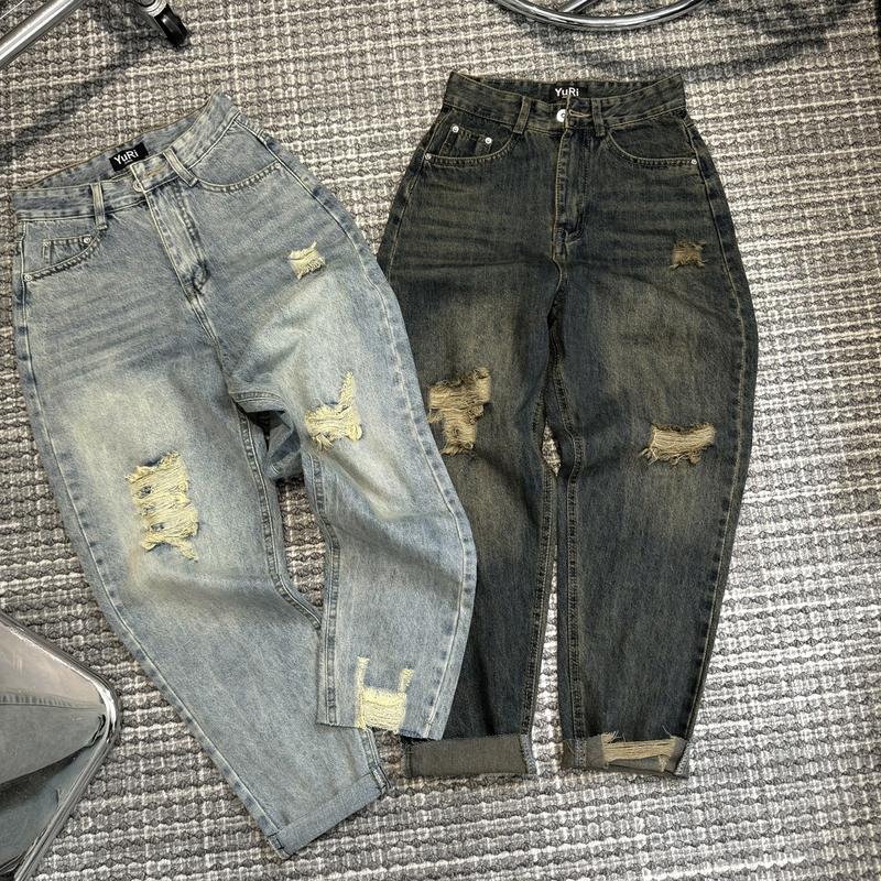 Product Introduction of YURI JEANS - (Vải QCCao Cấp) Quần Jeans Baggy Màu Dơ Bụi Rách Gối Chất Mền Mịn Dài94cm Nữ Pants 5