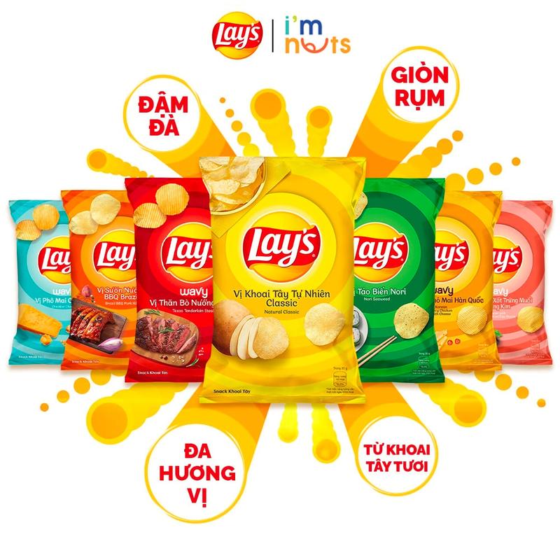 Snack Khoai tây Lays đủ vị gói nhỏ và gói lớn