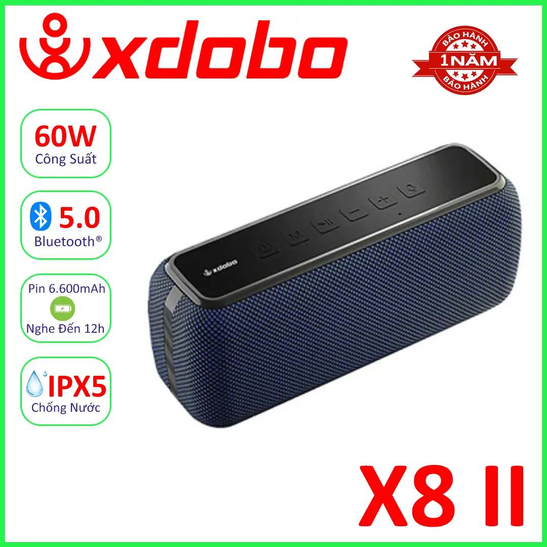 Loa Bluetooth 5.0 Xdobo X8 II Công Suất 60W Âm Thanh Vòm 360 Độ Bass Siêu Trầm, Chống Nước IPX5, Tích Hợp Pin 6600mAh Củ Loa Nghe Nhạc Không Dây Wireless