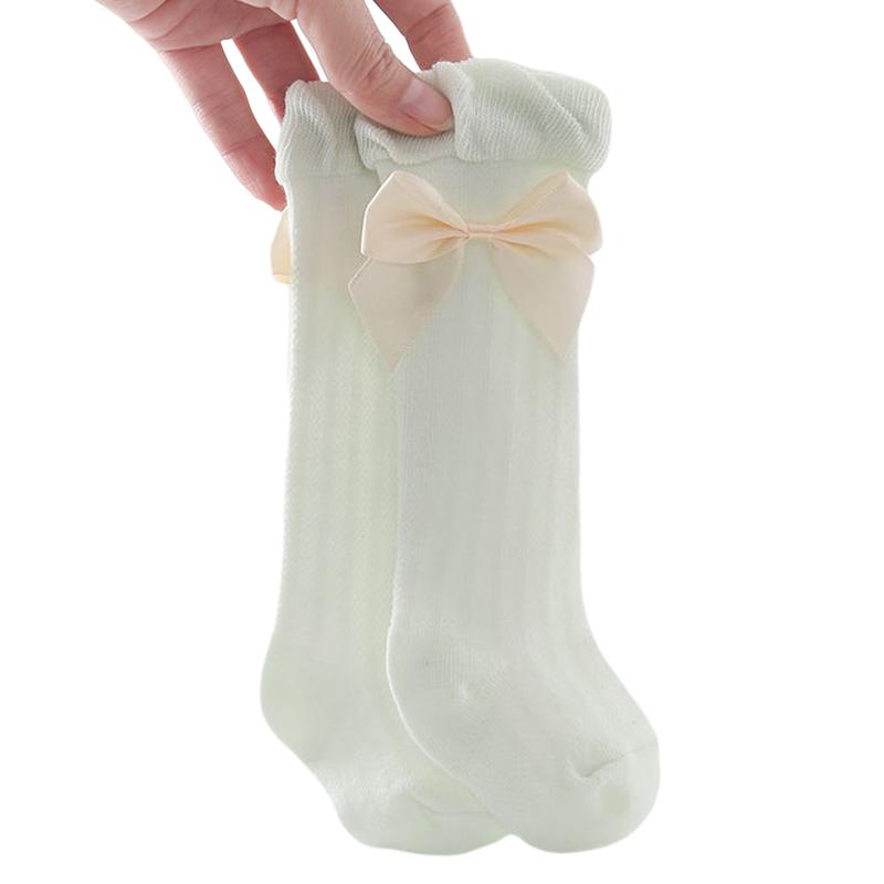 Product Introduction of Girl's Solid Color Socks, Breathable Long Tube Socks with Big Bowknot Decor for Spring and Autumn 32