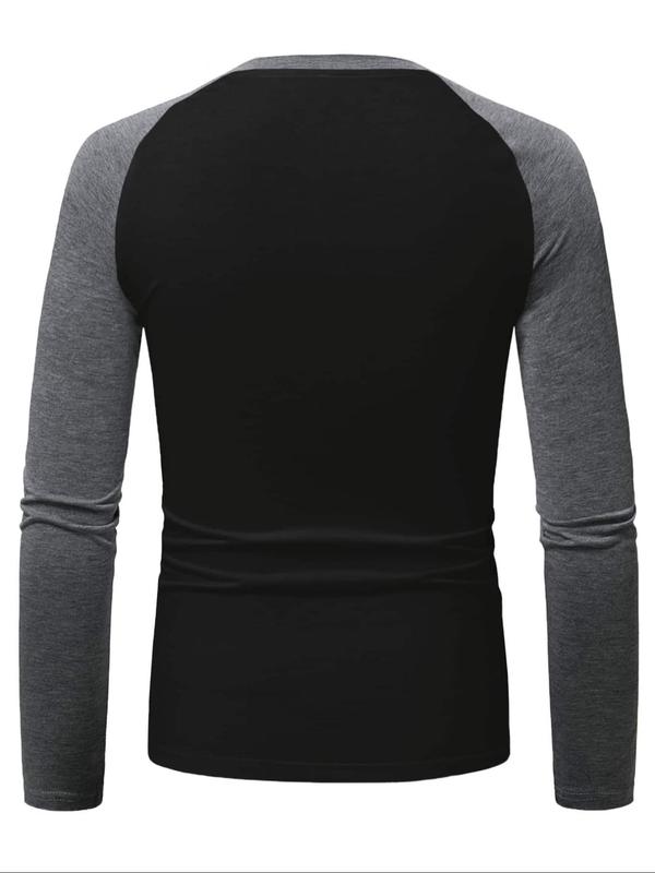 Men's Colorblock Raglan Sleeve Round Neck Tee, Casual Long Sleeve T-shirt for All Seasons, Fashion Men's Top for Daily Wear 5