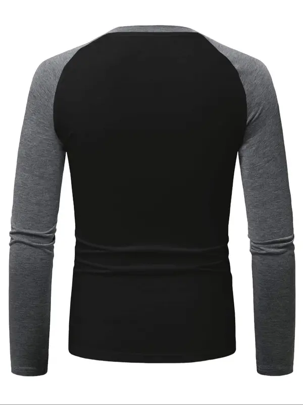 Men's Colorblock Raglan Sleeve Round Neck Tee, Casual Long Sleeve T-shirt for All Seasons, Fashion Men's Top for Daily Wear 5
