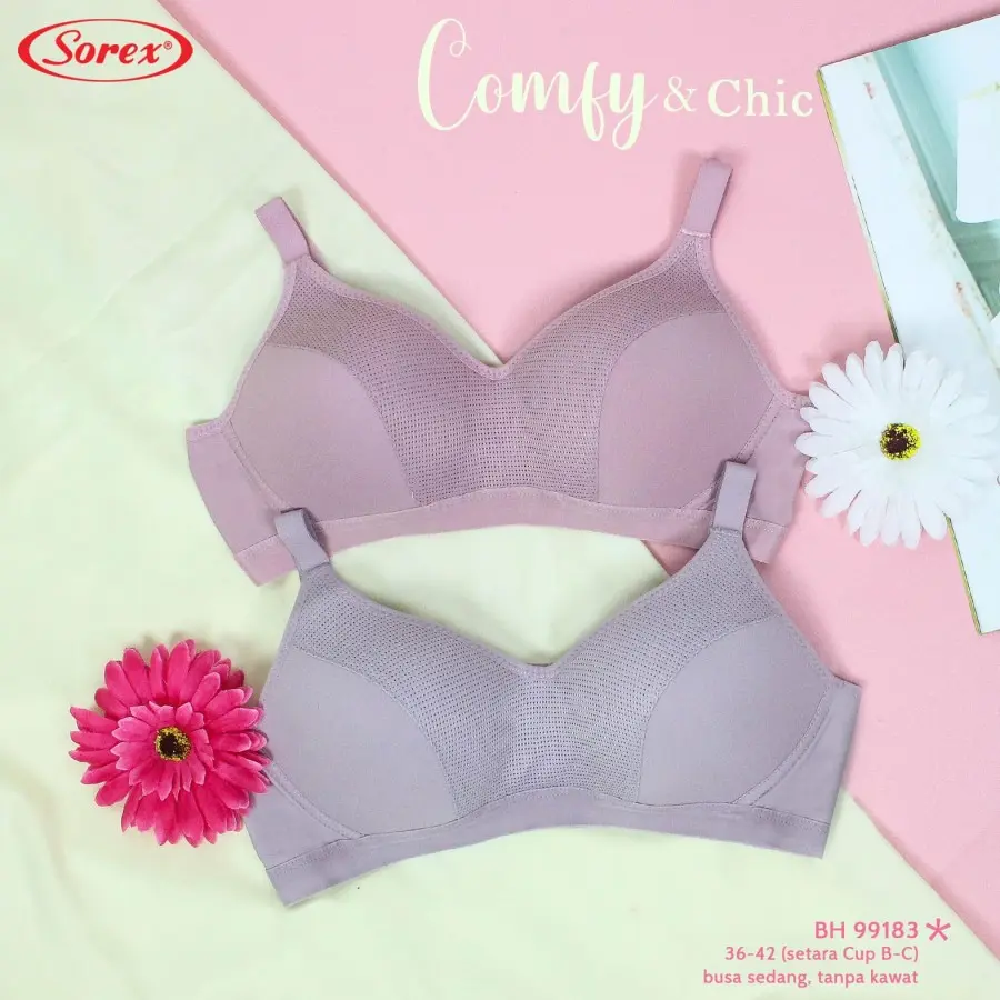 Paket isi 2pcs Bra Sorex 99183 Tanpa Kawat Busa Tipis Kait 3 Berpori Lembut - Harian, Bh