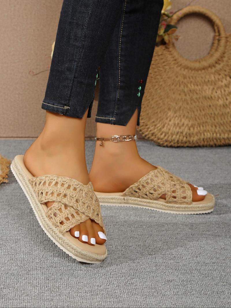 Product Introduction of Women's Fashionable Plain Color Linen Slides, Casual Comfortable Boho Style Slippers for Summer, Lightweight Breathable Slippers for Indoor & Outdoor Wear, Walking Shoes 4