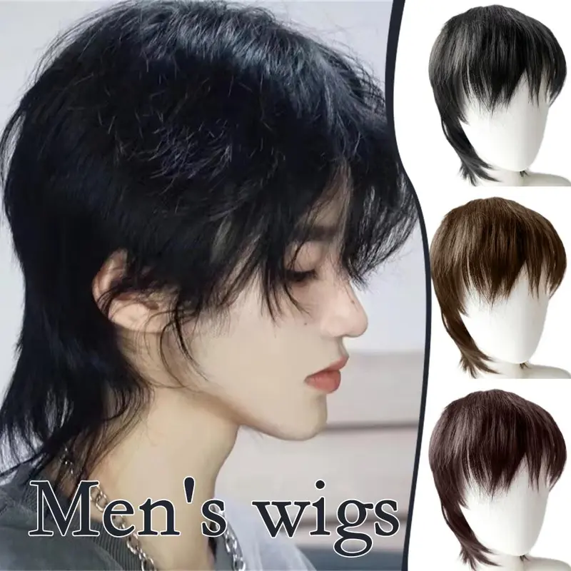 Tóc Giả Tóc, Phong Cách Wolftail, Tóc Giả Cổ Điển Tóc Mái Trung Tâm Nam, Mô Phỏng Đầy Đủ Đầu Sói Đầy Đủ, Tóc Đuôi 0