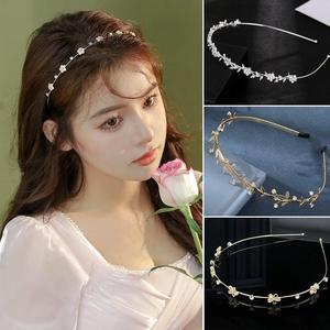 Korean Pearl Rhinestone Alloy Headband Flower Thin Hair Band Fairy Headdress Women Hair Accessories