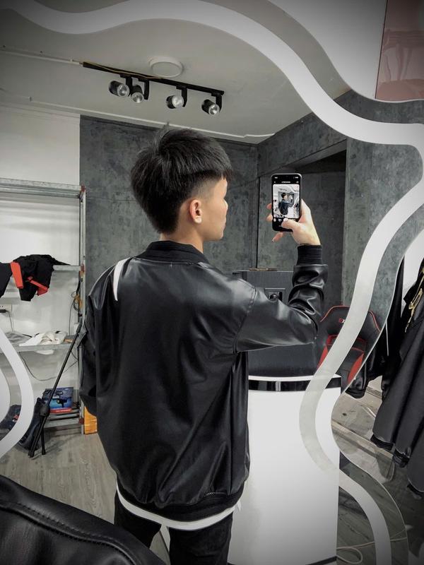 Áo Khoác Da Thêu Chữ A , Phối Túi Khoá Cho Nam Nữ Menswear Jacket 5