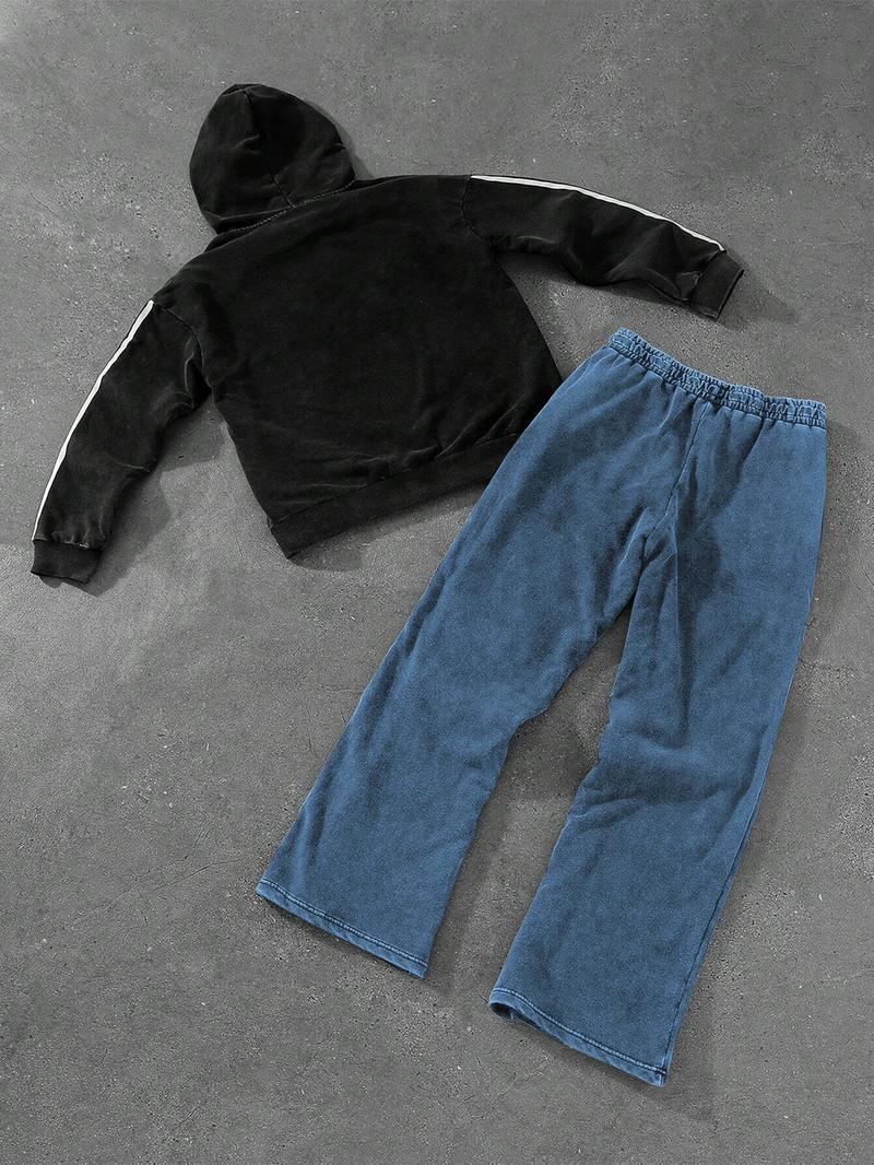 Product Introduction of Two-piece Set Men's Zip Up Hoodie & Sweatpants, Regular Fit Casual Long Sleeve Hooded Sweatshirt & Jogger Pants for Spring & Fall, Fashion Men's Two-piece for Daily Wear, Going Out Outfits, Cotton 9