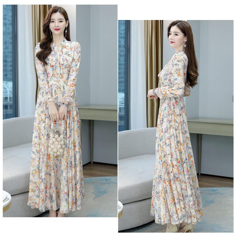 [Quần Áo Nữ] Váy Dài Voan Cổ Chữ V Cho Phụ Nữ Trung Niên, Mới 5