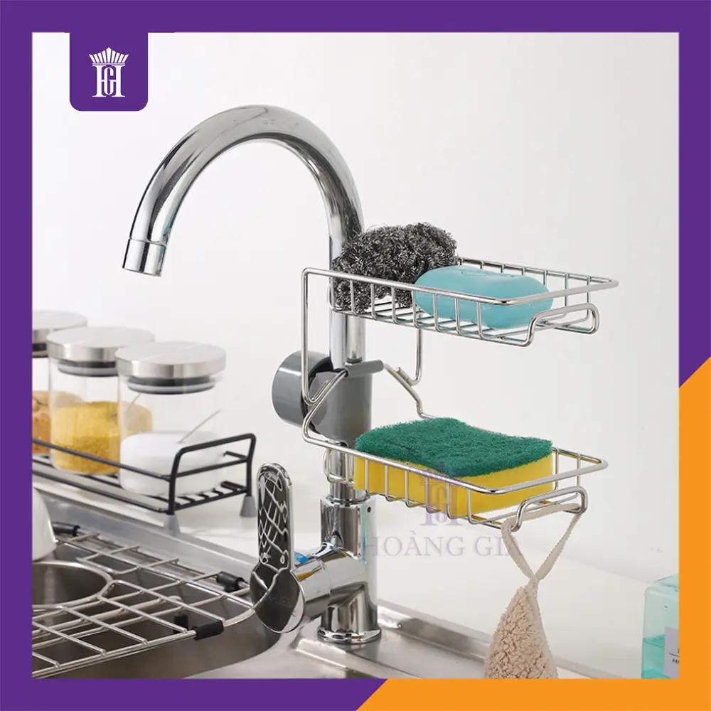 Giá Treo Inox Gắn Vòi Chậu Rửa Bát Bồn Rửa Chén Cao Cấp HGshop - Giá 2 tầng inox cao cấp chịu lực lên đến 3kg