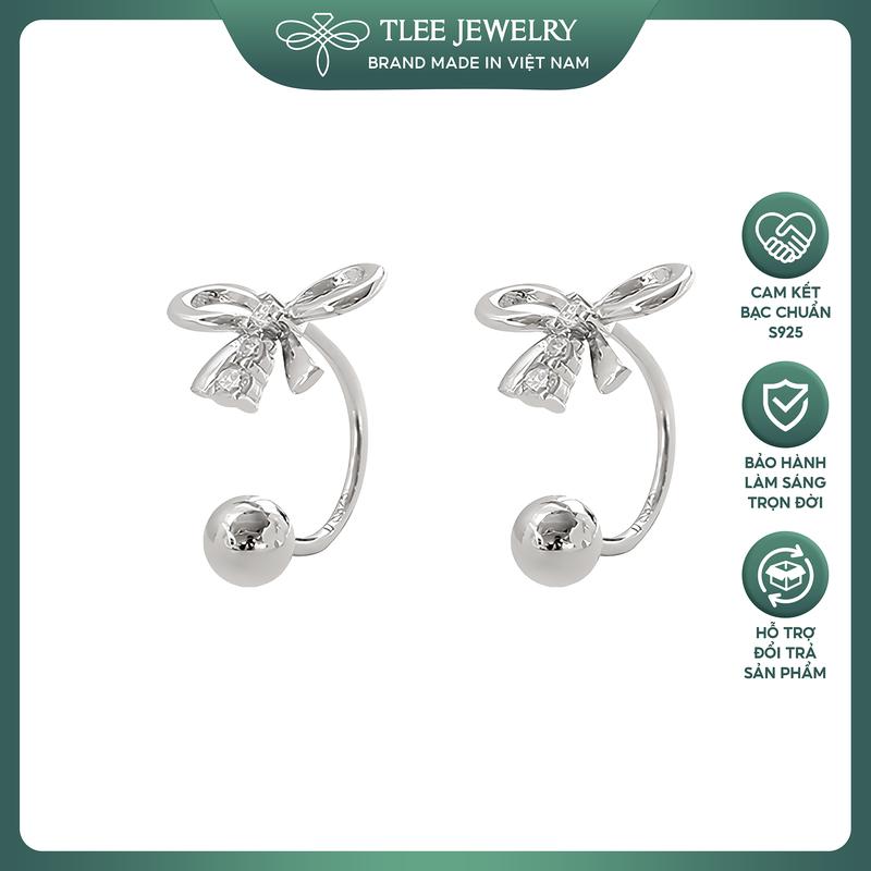  Khuyên tai bạc nữ TLEE nơ dáng cong chốt vặn nữ tính TLEE JEWELRY B0103 
