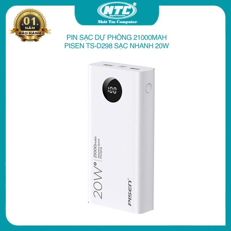 Pin sạc dự phòng Pisen Quick TS-D298 21000mAh 2 USB QC3.0 TypeC PD 20W hiển thị LED (Trắng) - Nhất Tín Computer