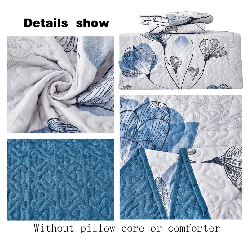 Floral Print Bedspread Set, 1 Count Bed Cover & 2 Counts Pillowcase without Filler, Soft Comfortable Bedding Set for Home Bedroom 8