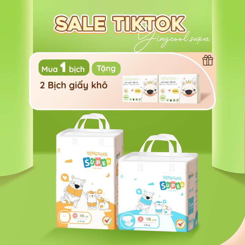 [ Tặng 2 Gói Giấy Khô - 01 Bịch ] Bỉm YINGCOOL SUPER Size NB104/S98/MD92/MQ88/L80/XL76/XXL72/XXXL72