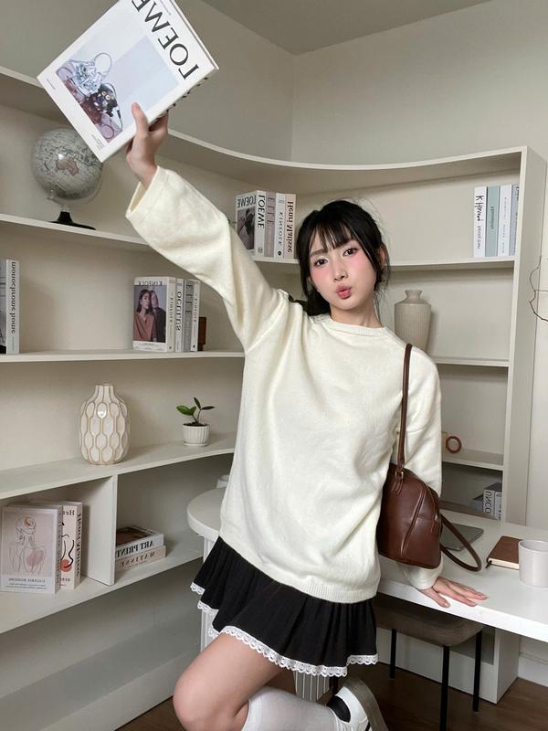  DELIZ - Áo len dài tay nữ cổ tròn thiết kế trơn basic dáng rộng chất len cao cấp - AL61 