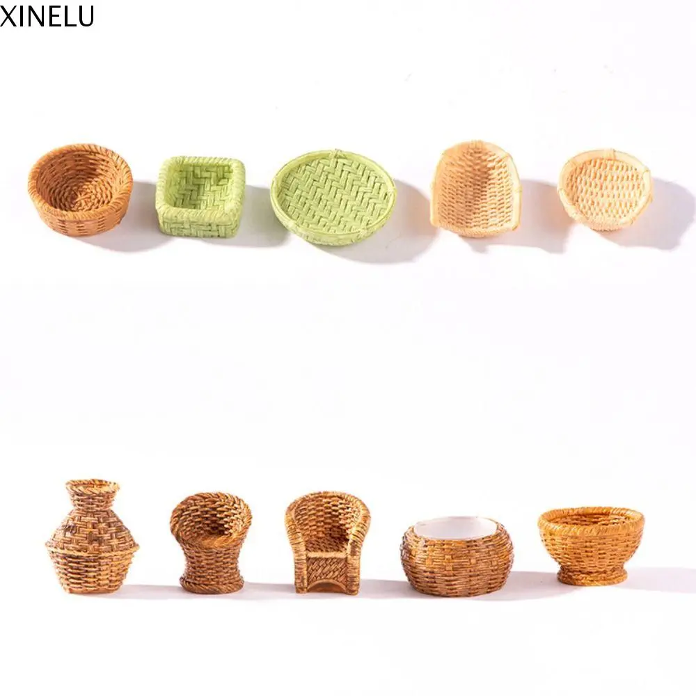 XINELU Collectible Model Simulation Simulation Bamboo Basket Basket Chair Dollhouse Miniature Model Dustpan Furniture Decoration Collection