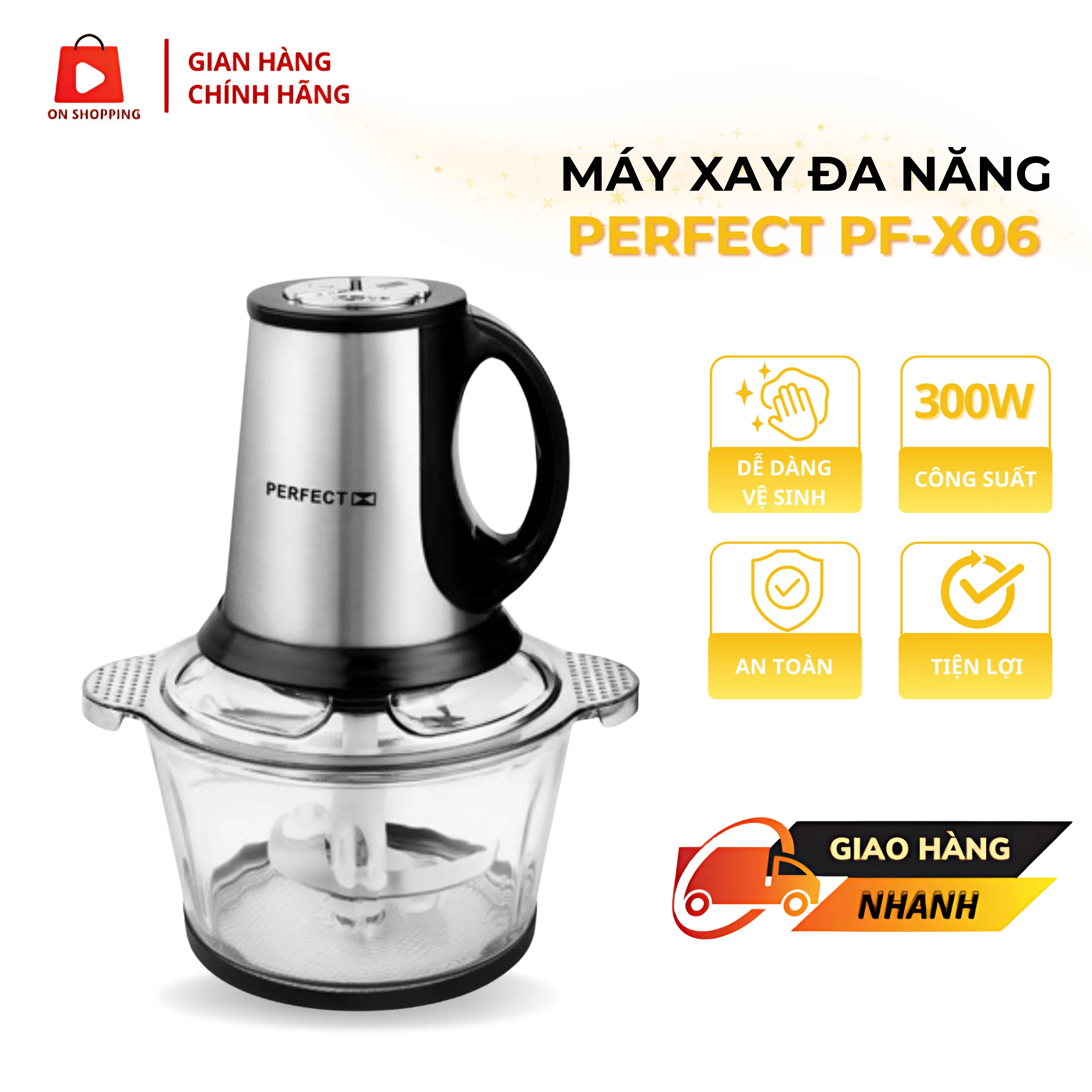 Máy Xay Thịt Đa Năng Perfect PF-X06 ON SHOPPING 2L Lưỡi Dao 4 Cánh Cao Cấp